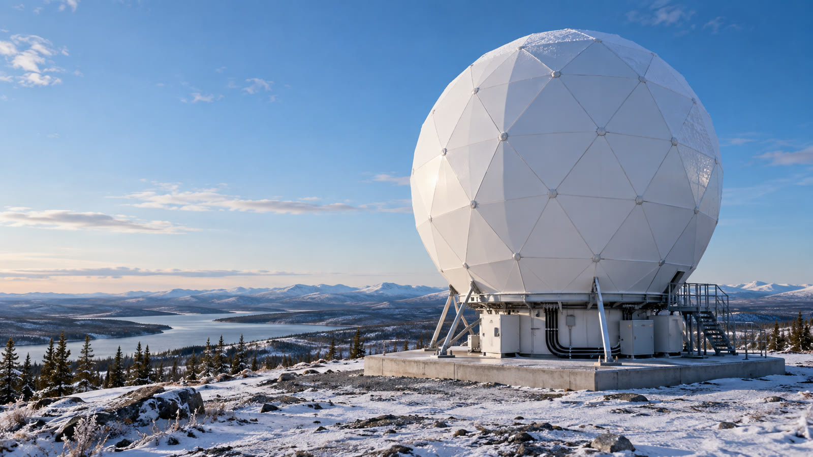 Canadian snowy ground station with white radome