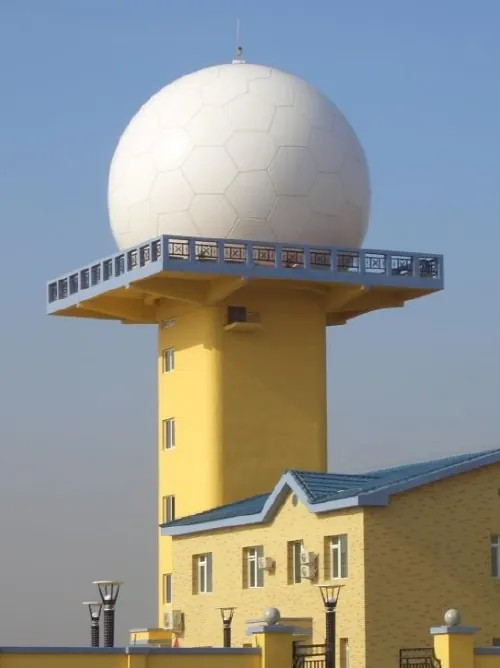 Radome Focus airport ATC radar radome on a tower
