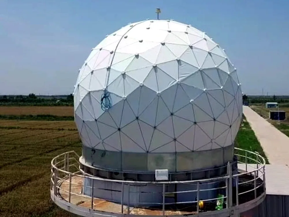 Radome Focus metal-truss membrane radome on a ring base